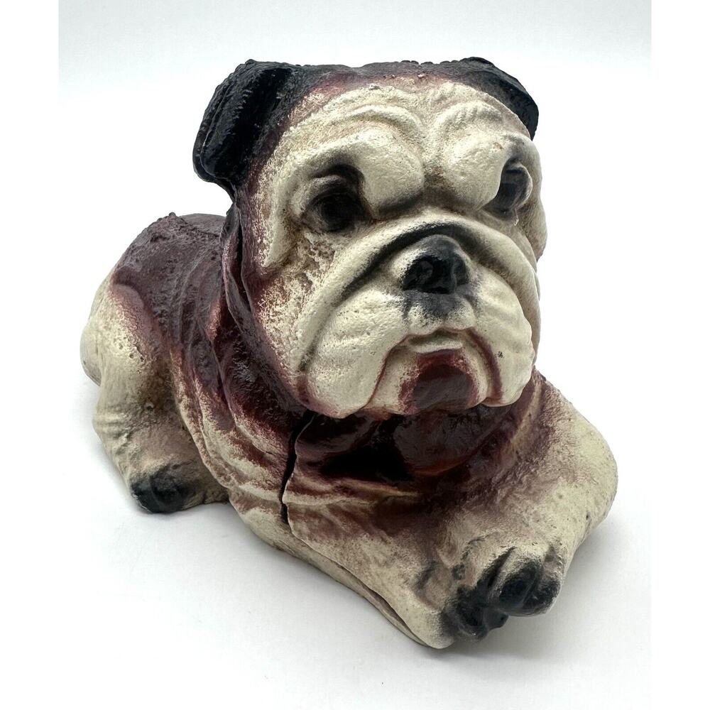 Antique Hubley Old English Bulldog Laying Down Cast Iron Still Penny Bank Rare